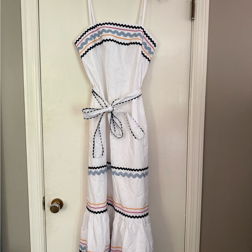 English Factory White Maxi Dress with Navy Rickrack Trim - Picture 1 of 3